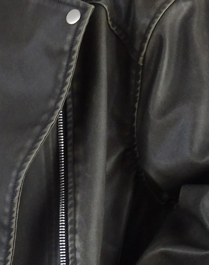 Zebbie Distressed Biker Jacke in Olive - Image 7