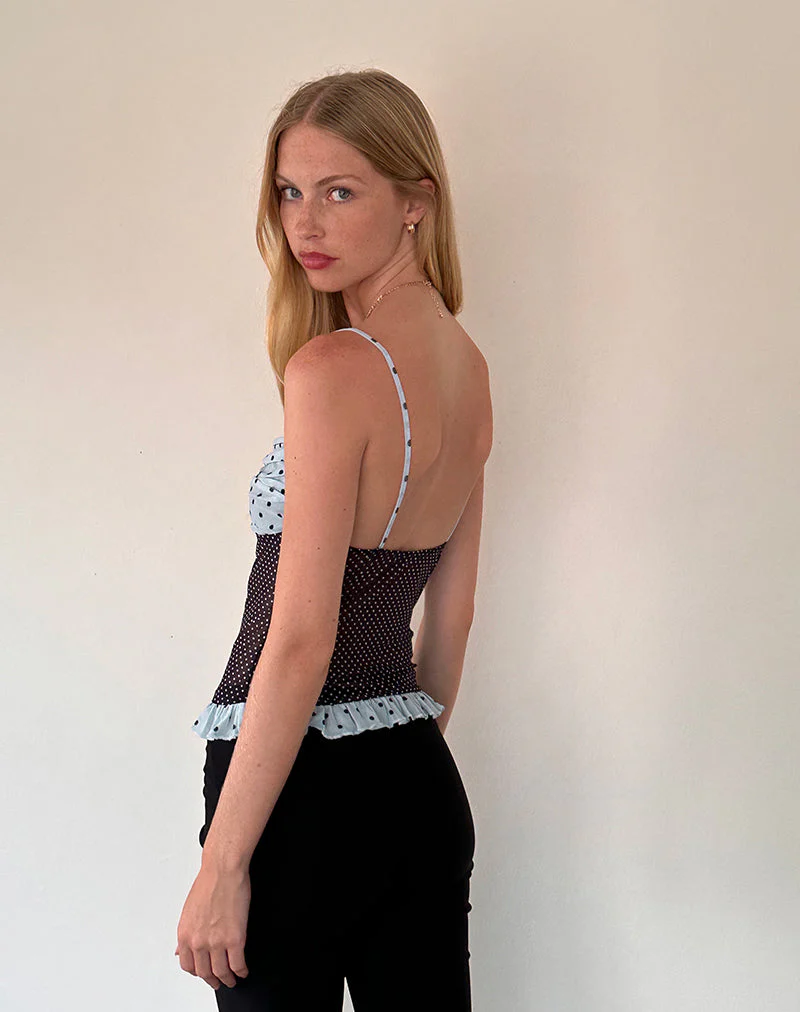 Zeina Cami Top in Blau Schwarz Basic Polka - Image 4