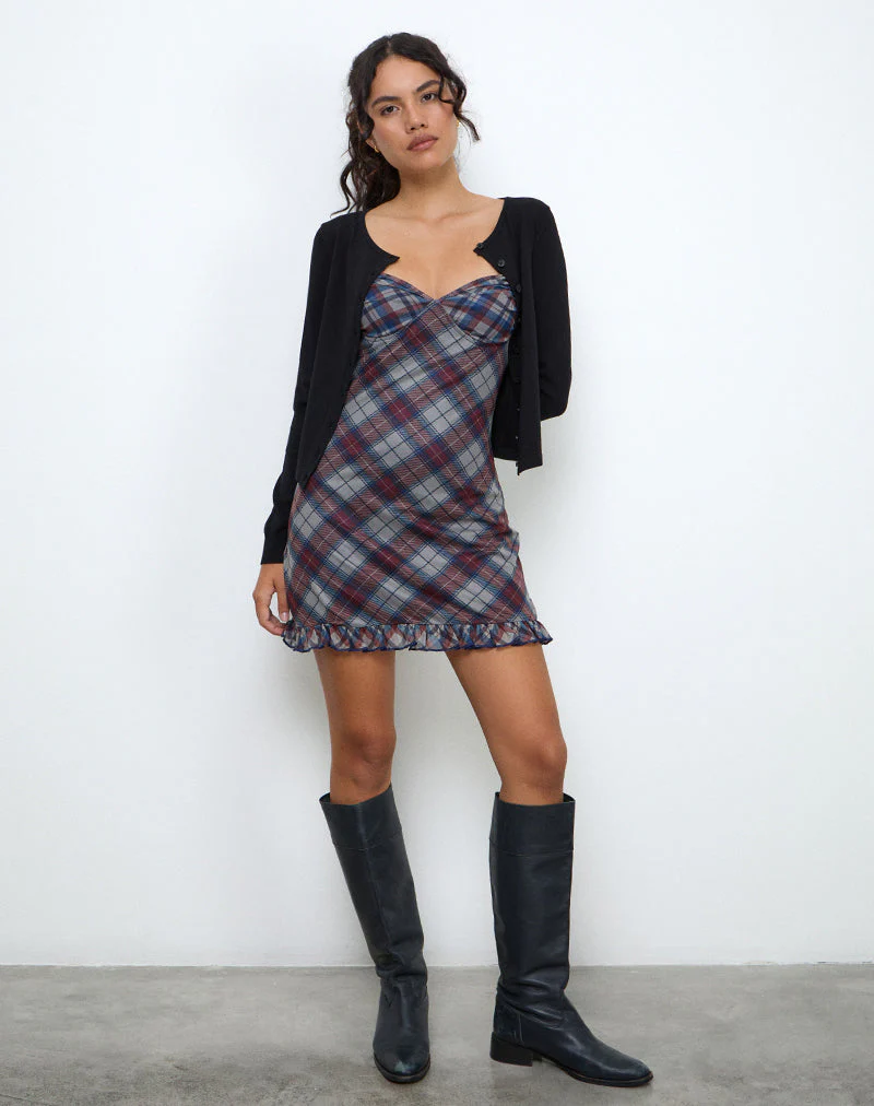Zeinari Minikleid aus Diagonalkaro Navy - Image 2