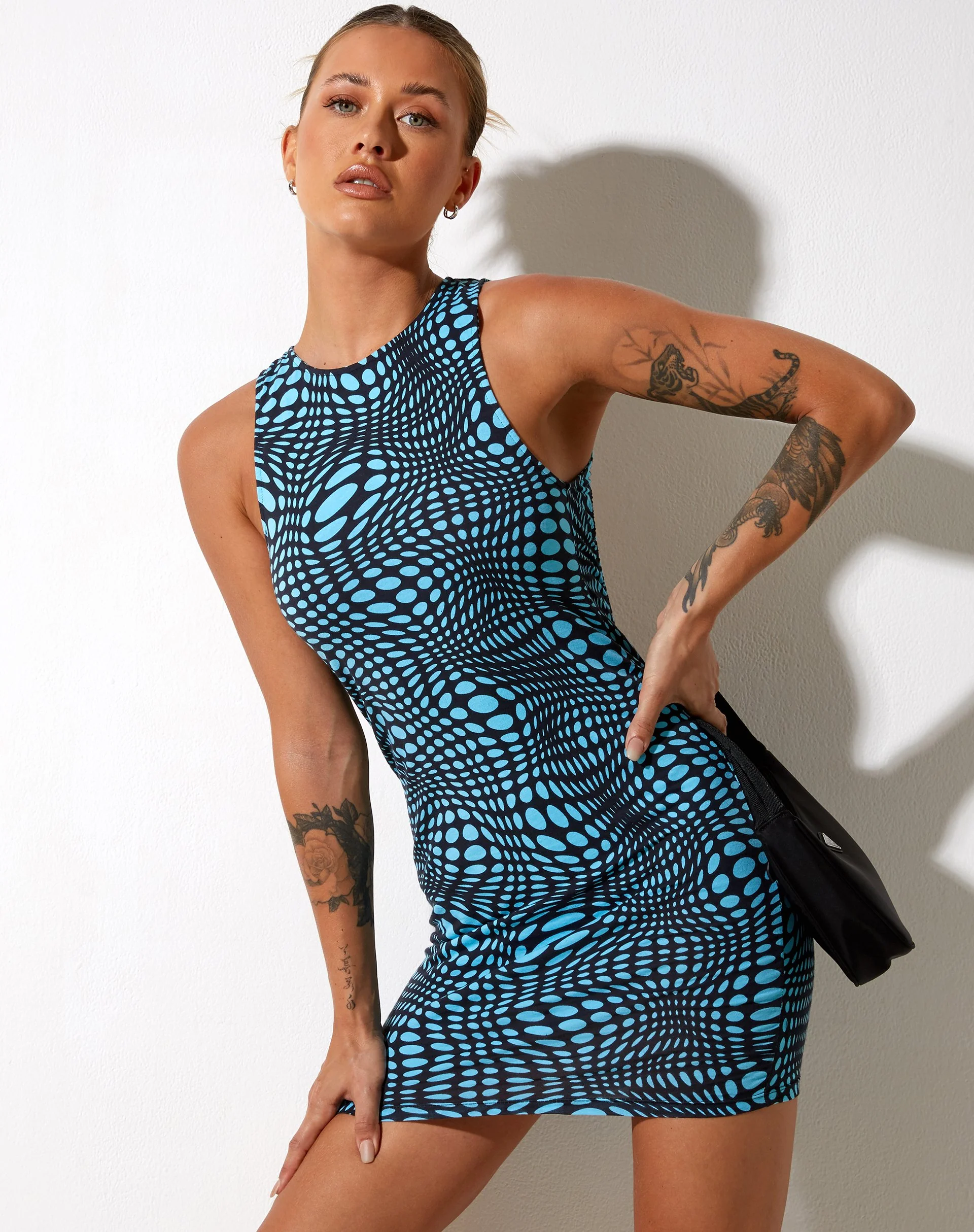 Zenalo Bodycon-Kleid in Polka-Optik Blau - Image 3