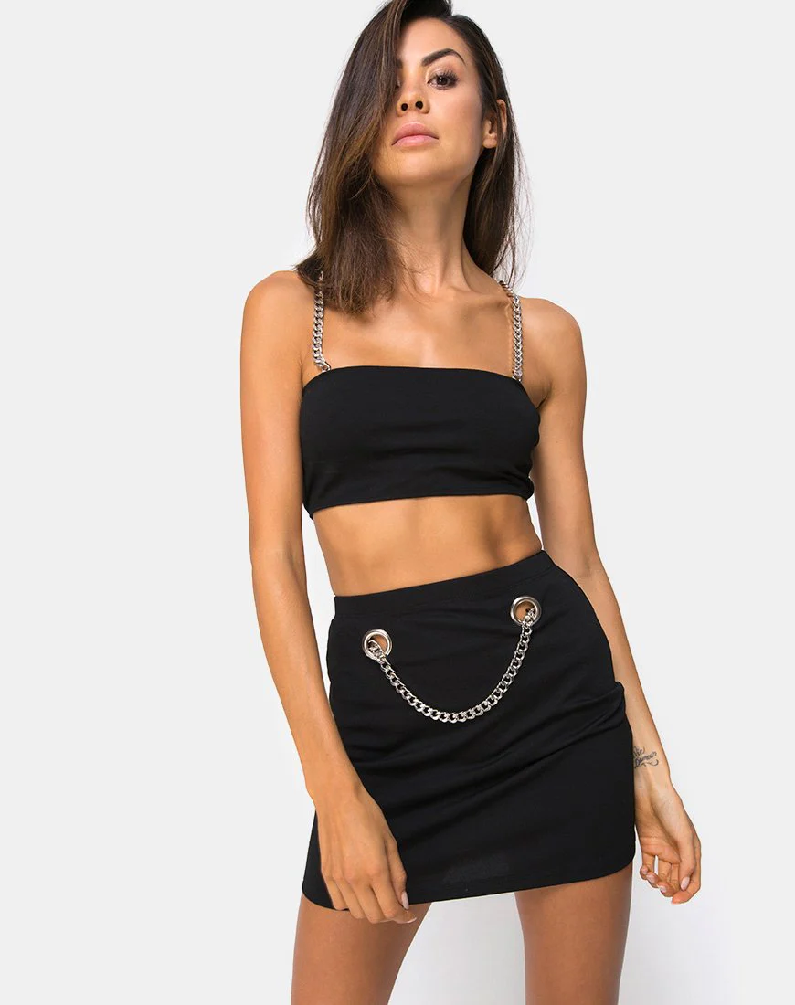 Zenda Bodycon-Rock in Schwarz mit Silberkette