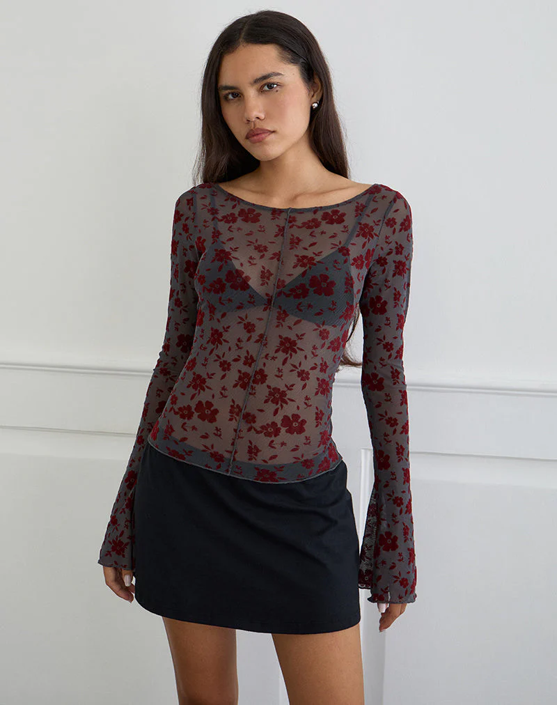 Zerlin Top in Garden Floral Blau Grau - Image 2