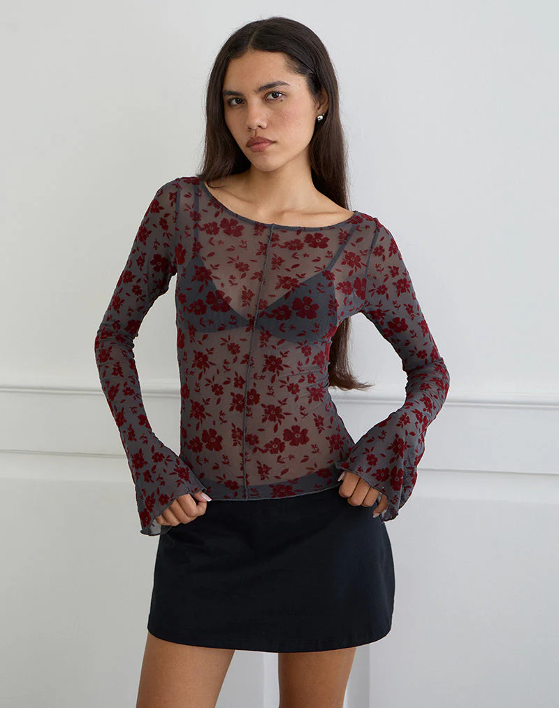 Zerlin Top in Garden Floral Blau Grau - Image 4