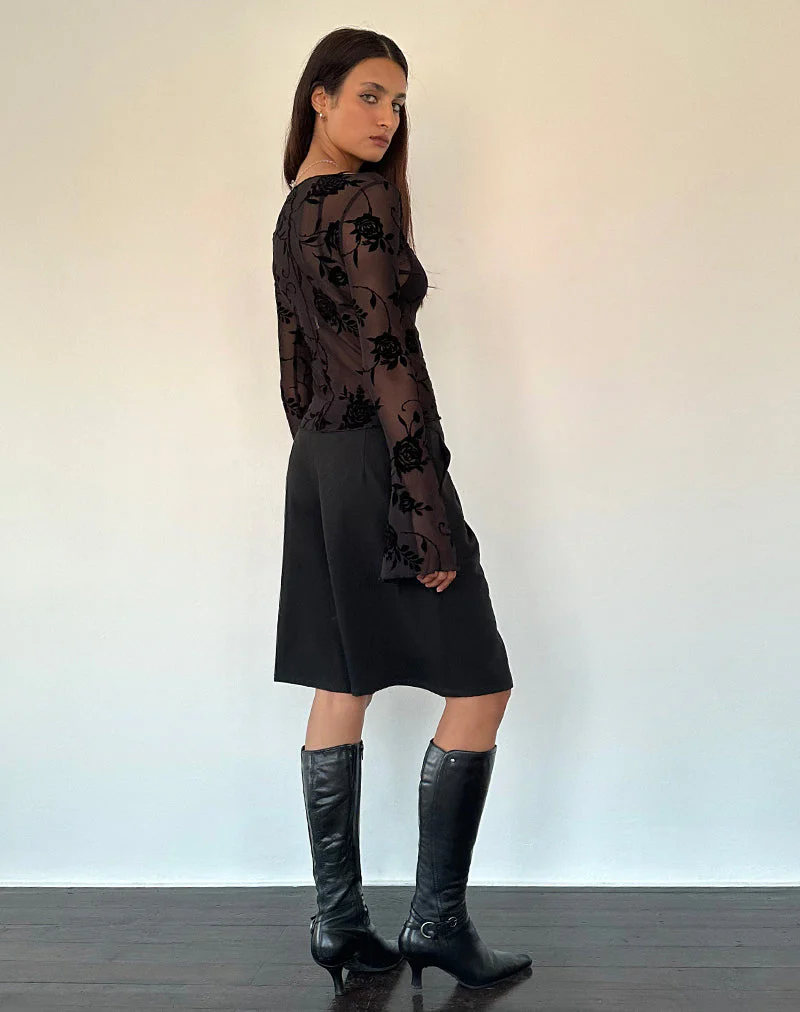 Zerlin Ungefüttertes langärmeliges Top in Rose Flock Schwarz - Image 5