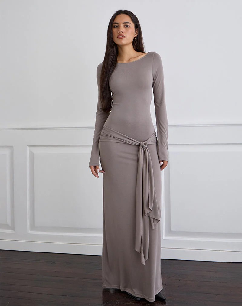 Zeya Maxikleid aus Cupro Taupe Grau - Image 3