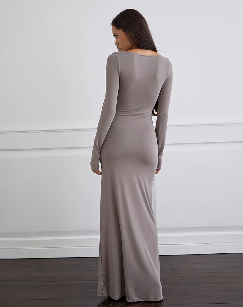 Zeya Maxikleid aus Cupro Taupe Grau - Image 4