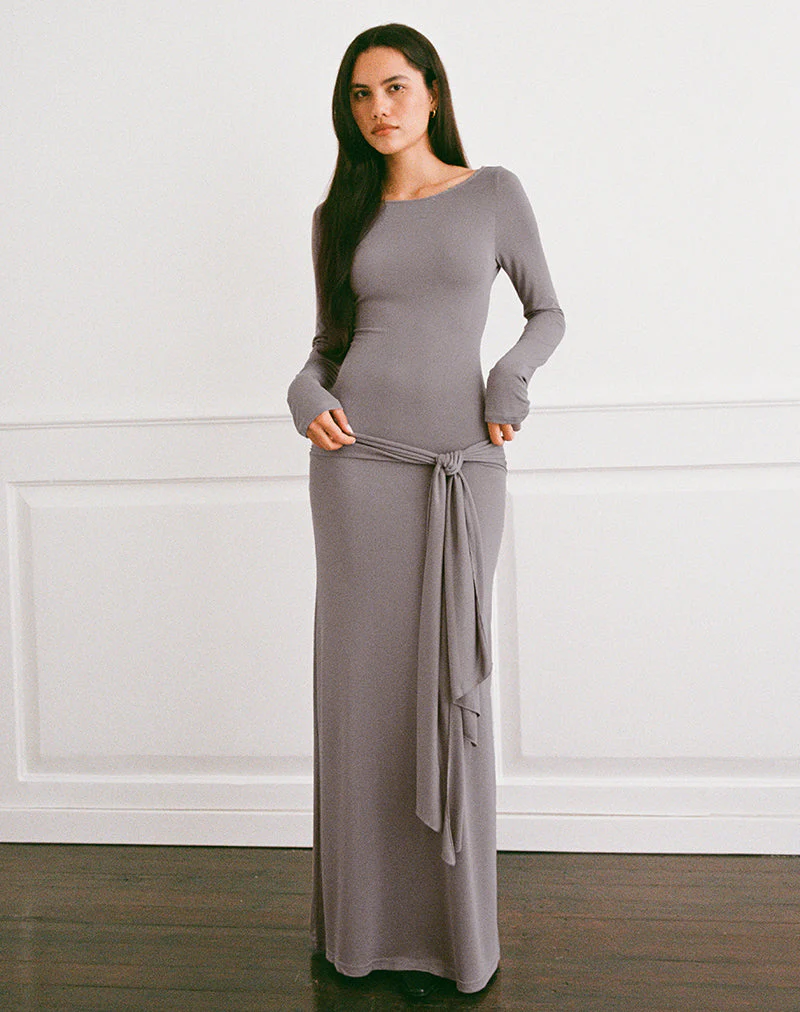 Zeya Maxikleid aus Cupro Taupe Grau - Image 5
