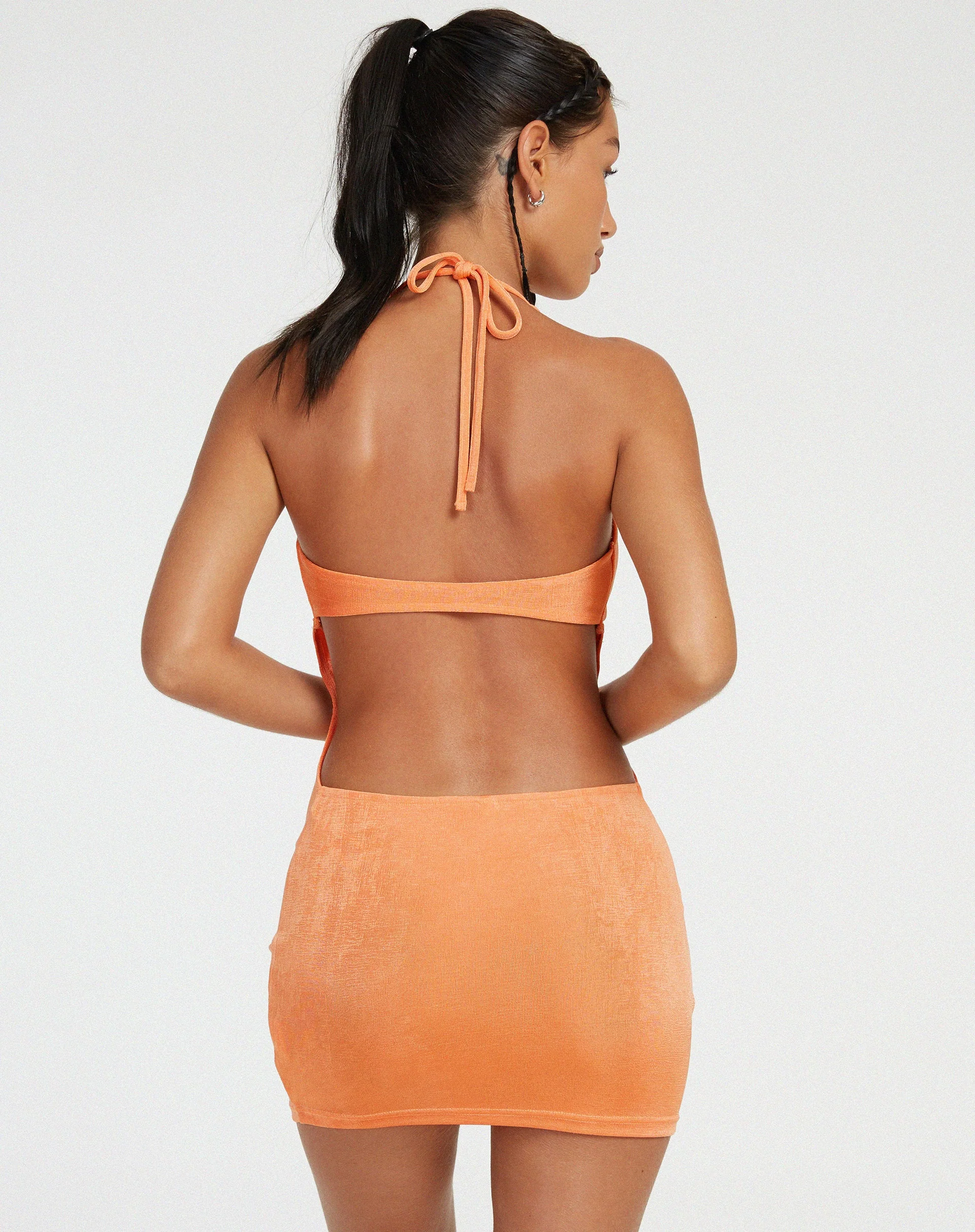 Zione Bodycon Kleid in Orange Diamantene Schnalle - Image 2