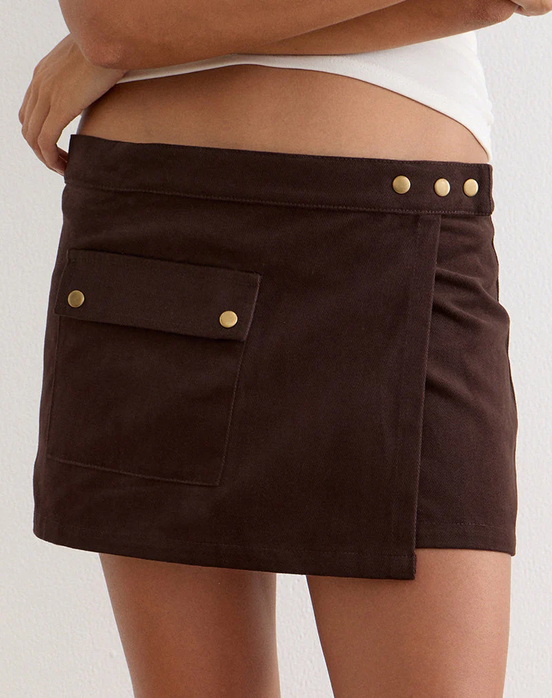 Ziphy Mini Skirt in Peach Twill Brown - Image 2