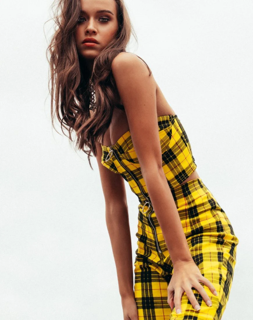 Zipshi Crop Top in Winter Plaid Gelb