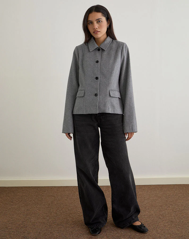 Ziya Jacke mit Kragen und Knopfleiste aus Wolle Grau - Image 2