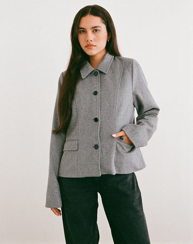 Ziya Jacke mit Kragen und Knopfleiste aus Wolle Grau - Image 4
