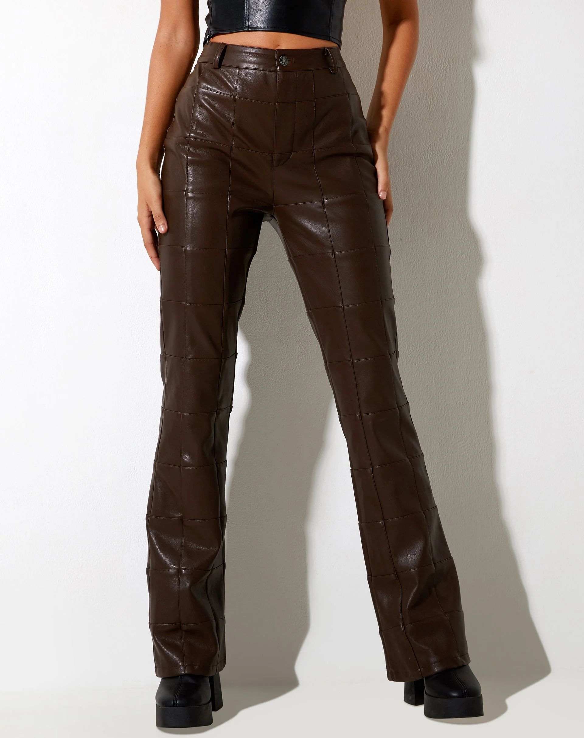 Zolo Hose aus PU Patchwork Choco Brown - Image 5