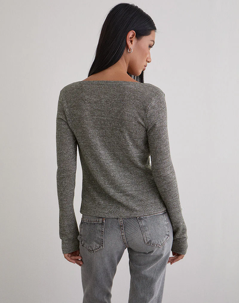 Zoril Twist Top in Glitzerstrick Khaki - Image 3