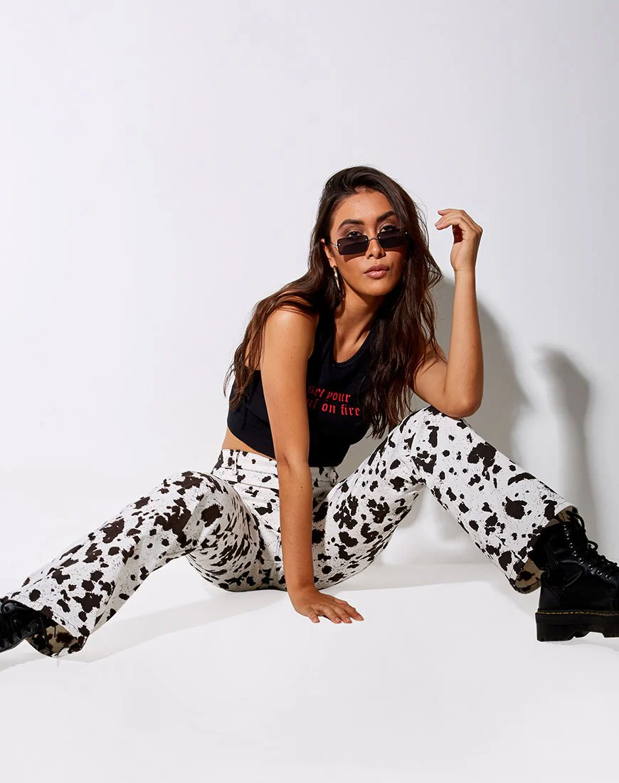 Zoven Schlaghose in Mini Cow Schwarz und Weiß - Image 3