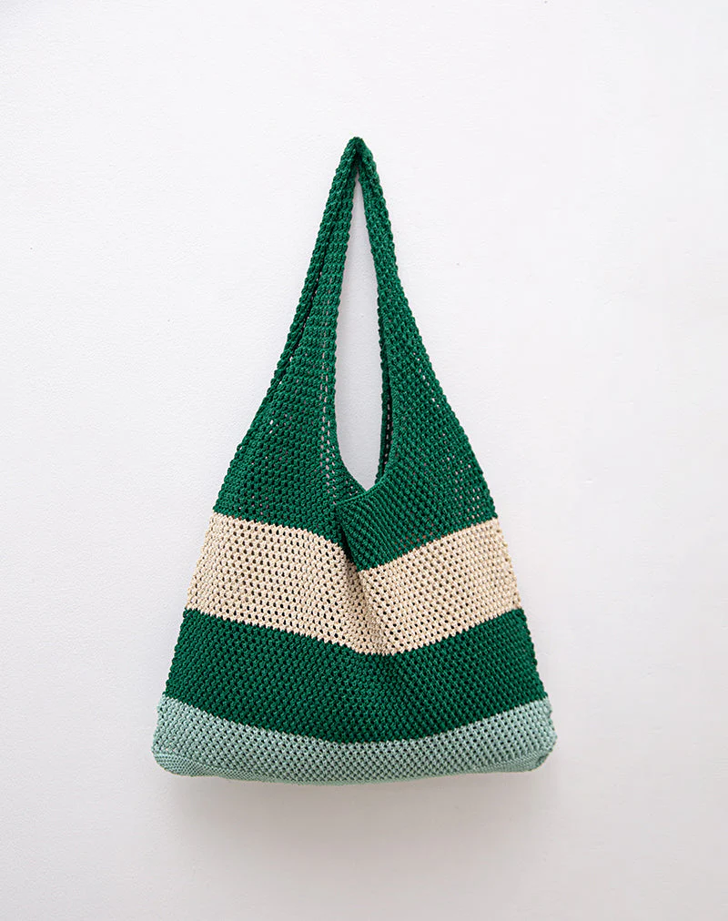 Zuni Stricktasche in Streifen Grün Blau